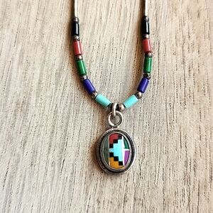 Vintage Native American Bead and Sterling Silver Necklace
